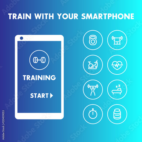 Train with your smartphone, training line icons