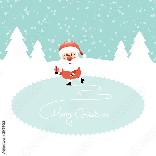 Santa Gift Ice Skating Lake Retro