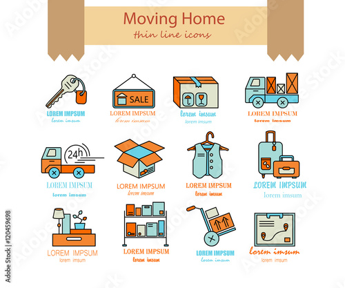 Warehouse logistic thin line icons.