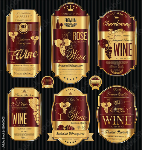 Luxury golden wine labels collection