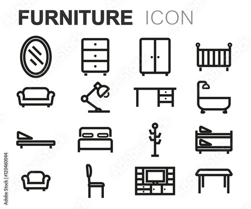 Vector black line furniture icons set