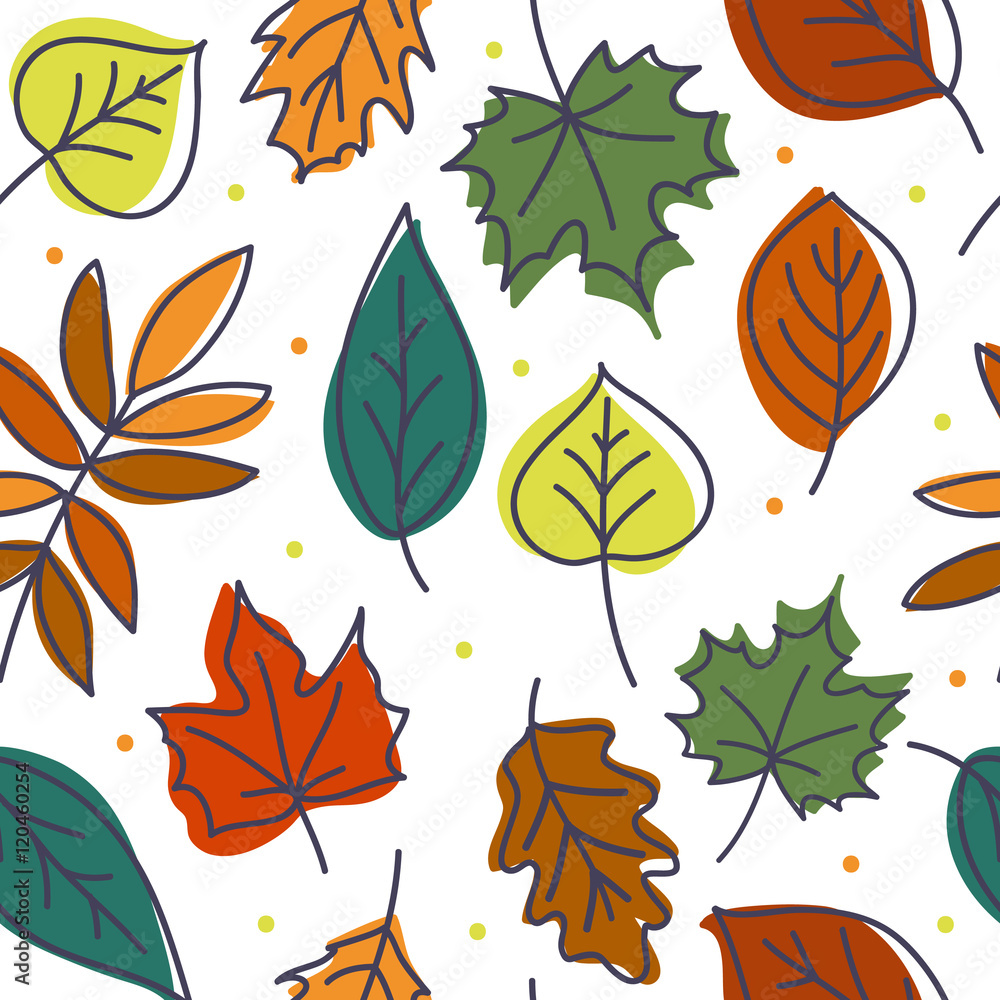 Seamless pattern with hand drawn autumn leaves. Fall of the leaves. Vector illustration. Seamless pattern with hand drawn autumn leaves. Fall of the leaves. Vector illustration.