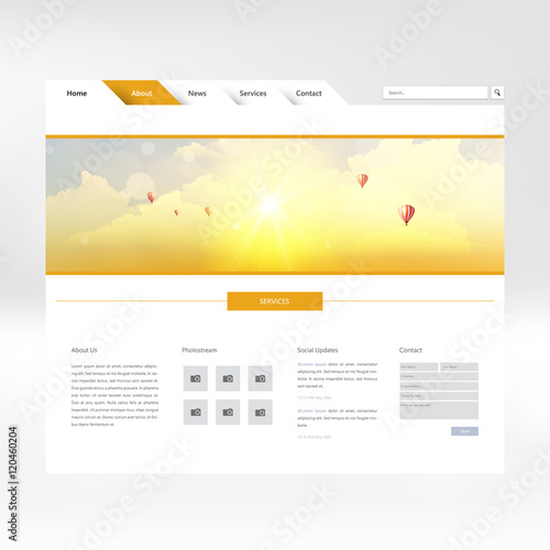 Website Template with Autumn Sunset Illustration. Vector Eps 10
