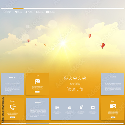 Website Template with Autumn Sunset Illustration. Vector Eps 10
