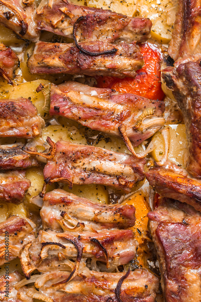 Grilled sliced barbecue pork ribs