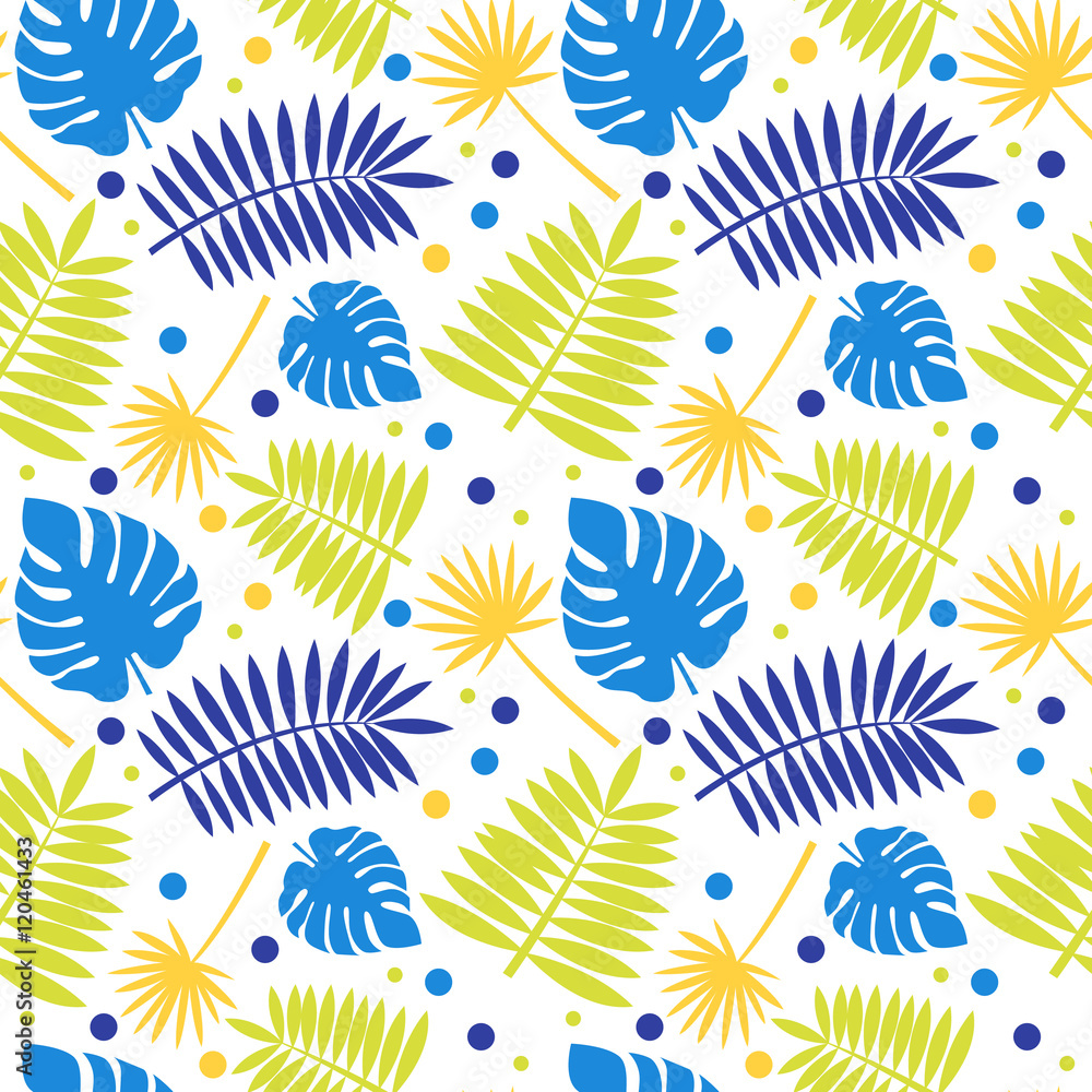 Fototapeta premium Palm leaves seamless pattern background. Tropical greeting card.