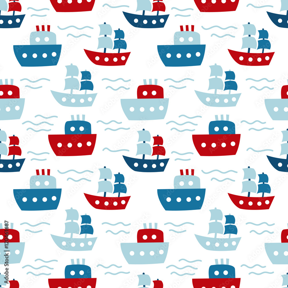 Obraz premium Cute Hand Drawn texture, marine theme design. vector seamless pattern.