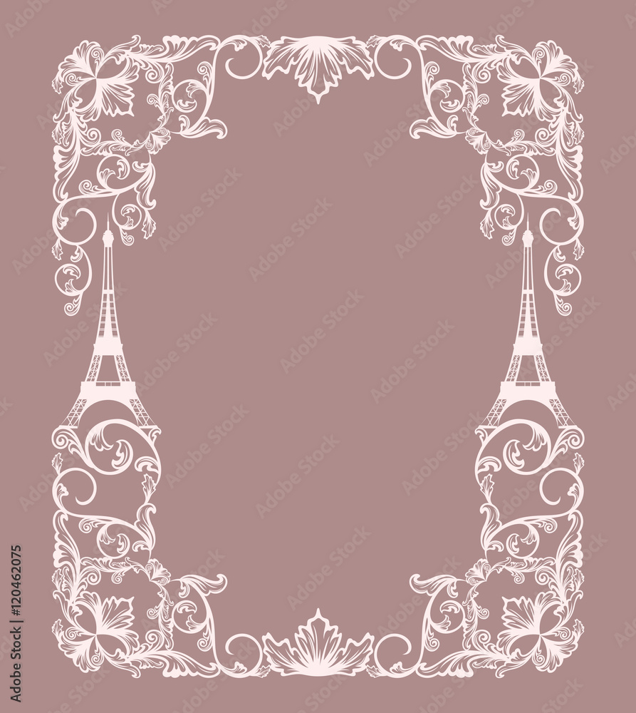 Obraz premium eiffel tower luxurious frame background - Paris symbol among lace swirls