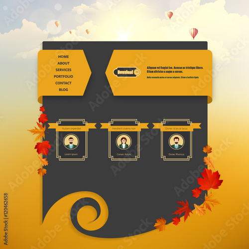 Website Template with Autumn Sunset Illustration. Vector Eps 10

