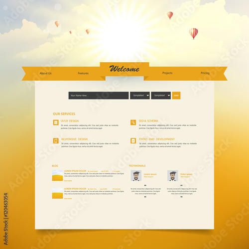 Website Template with Autumn Sunset Illustration. Vector Eps 10

