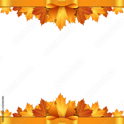 Autumn leaves decorated with gold bow