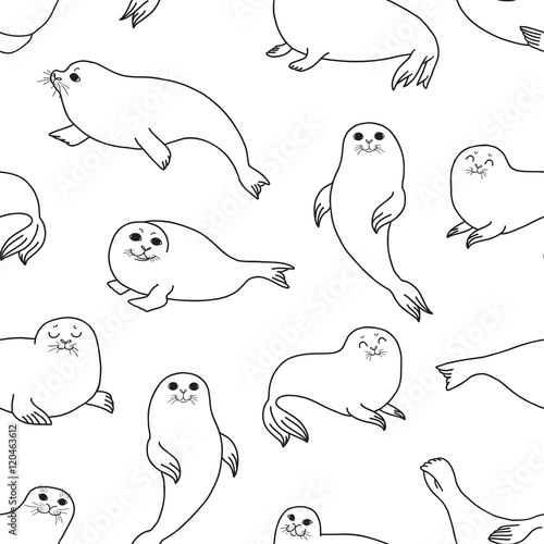 Pretty Seals seamless pattern. Vector marine background. 