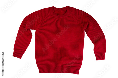 Red knitted sweater.