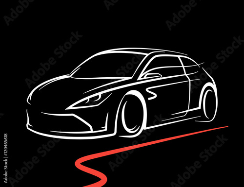 Original concept car drawing with supercar sports vehicle line style silhouette on black background. Vector illustration. photo
