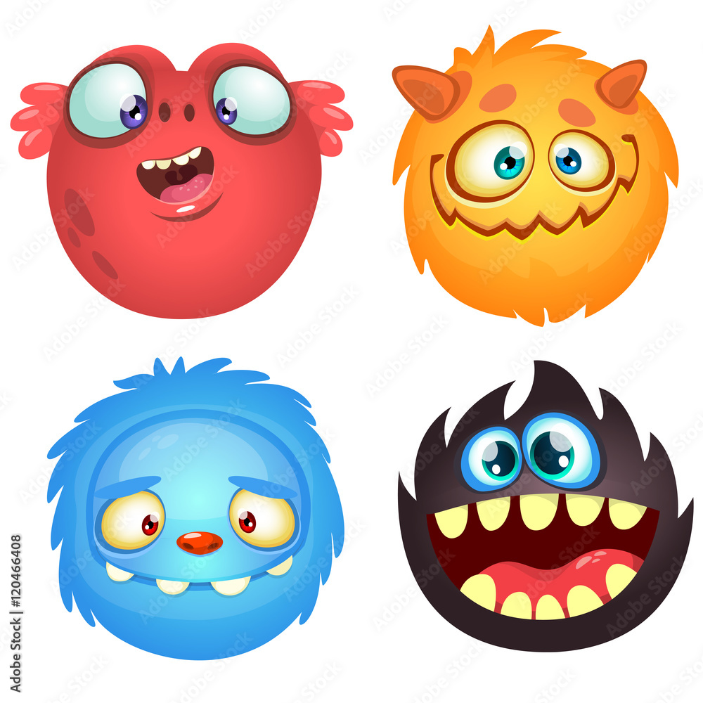Cute cartoon monsters. Vector set of 4 Halloween monster icons Cute cartoon monsters. Vector set of 4 Halloween monster icons
