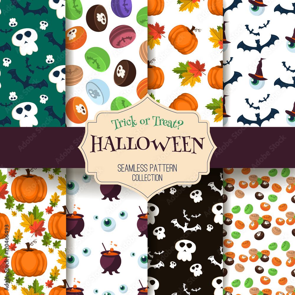 Naklejka premium Halloween seamless pattern ghost scary vector set.
