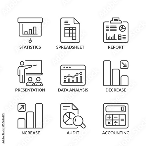 basic statistics line icons with text