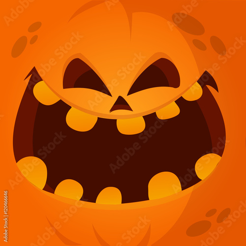 Cartoon vector monster pumpkin face. Cute square avatar and icon
