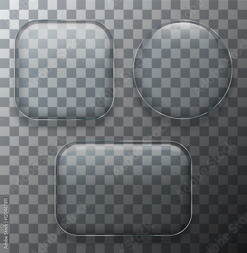 Vector modern transparent glass plates set on sample background.