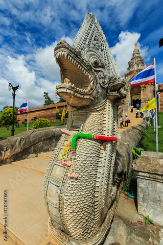 Naga statue at Wat Prathat Lampang Luang Temple  Lampang  Thailand.