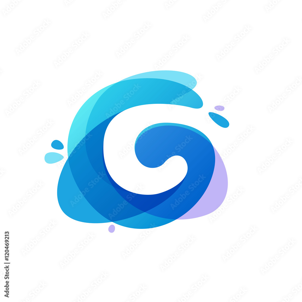 Letter C logo at blue water splash background. Letter C logo at blue water splash background.