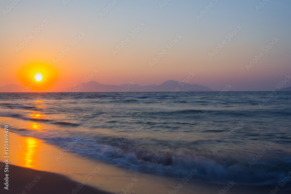 Sunset on a beach. Kos, Greece.
