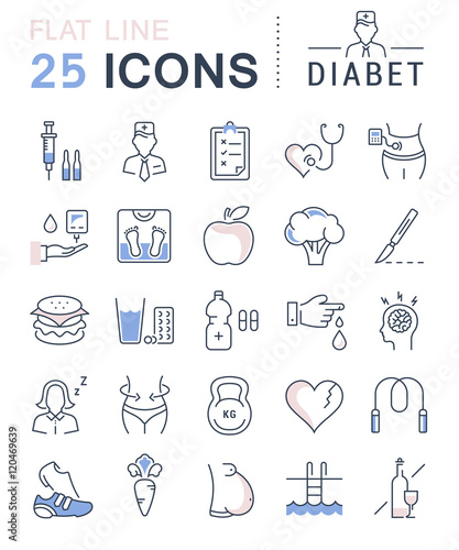 Set Vector Flat Line Icons Diabet