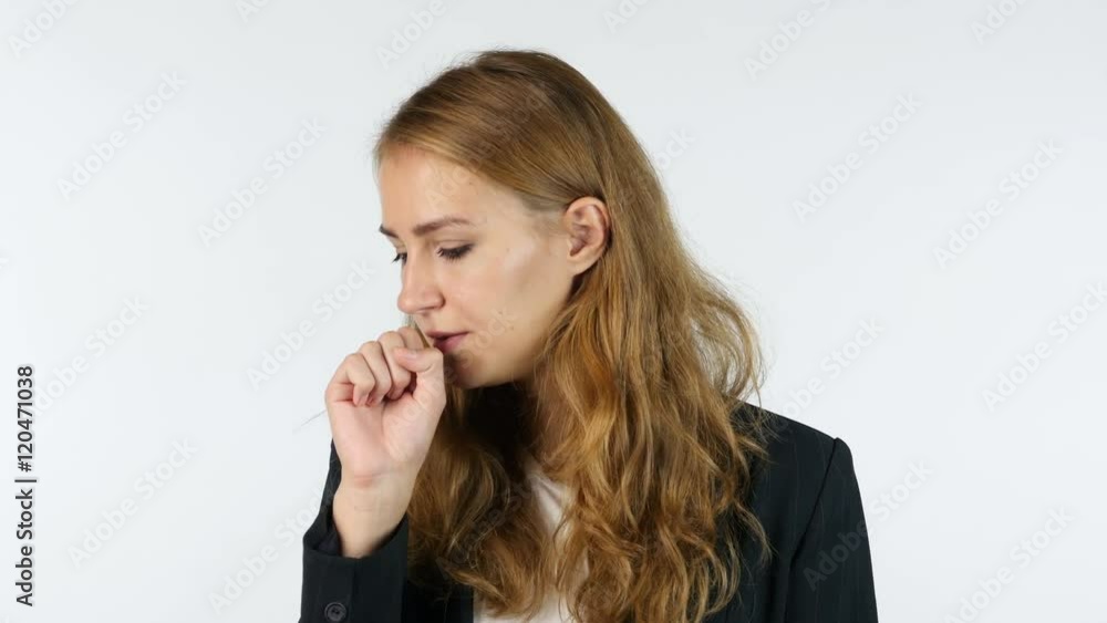 Businesswoman Coughing , White background Businesswoman Coughing , White background