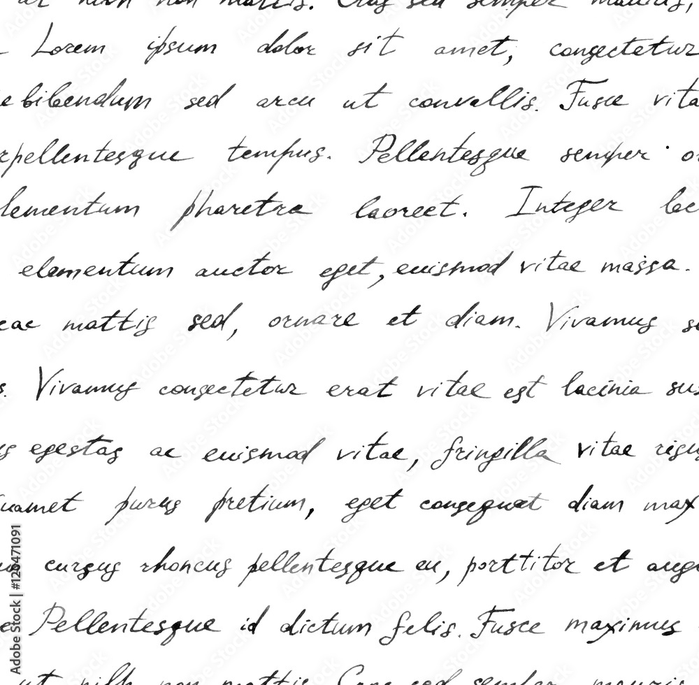 Hand written letter - seamless text Lorem ipsum. Repeating pattern