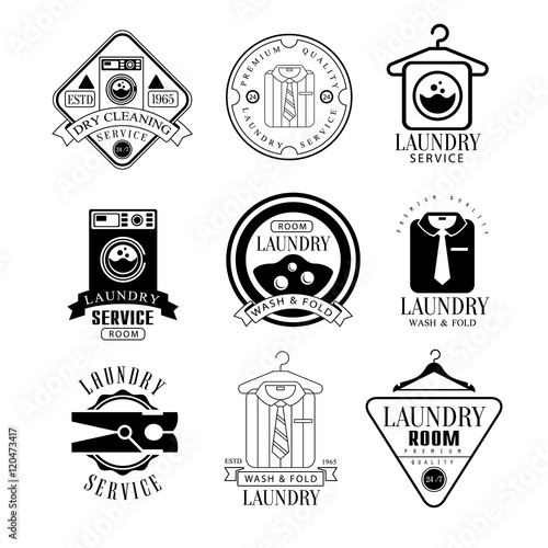Laundry And Dry Cleaning Service Black  White Label Set