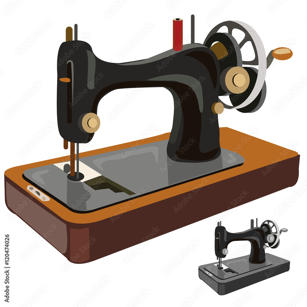 Vintage sewing machine, vector isolated
