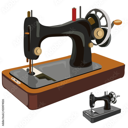 Vintage sewing machine, vector isolated