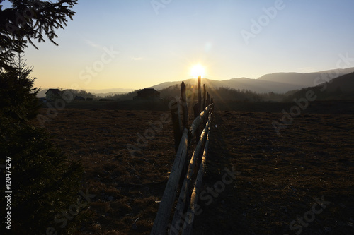 Beautiful sunset on the farm