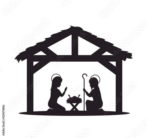 silhouette manger merry christmas isolated design vector illustration eps 10