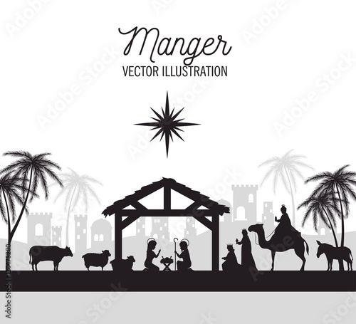 silhouette manger merry christmas isolated design vector illustration eps 10 photo