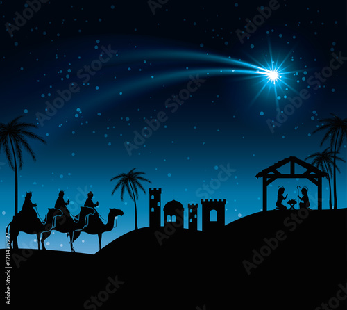 silhouette three wise kings manger design isolated vector illustration eps 10