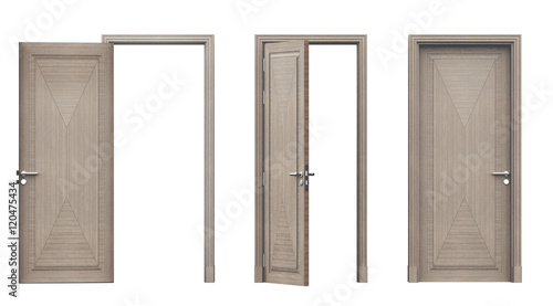 Tre porte in legno aperte e chiuse render 3d photo
