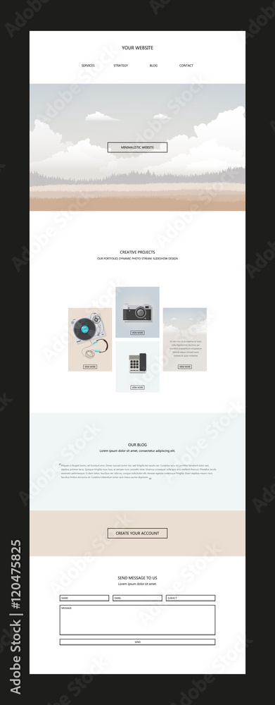 Vector Clean Minimalistic One Page Website Template in flat design. Editable Vector Illustration
