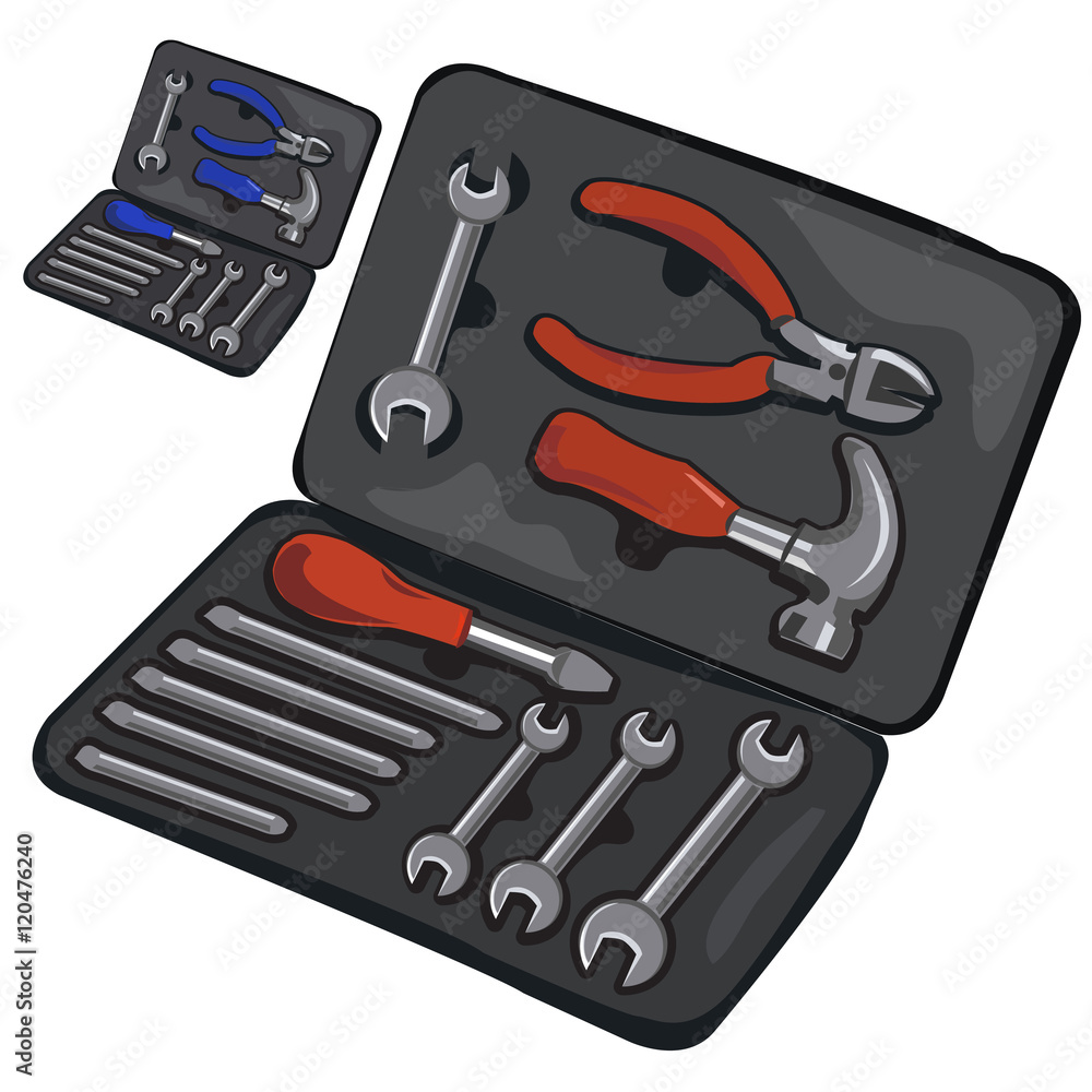 Fototapeta premium Case with working tools on white background