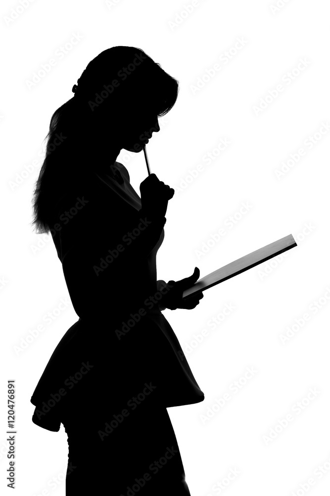 portrait of young business woman with a folder and pen in hand