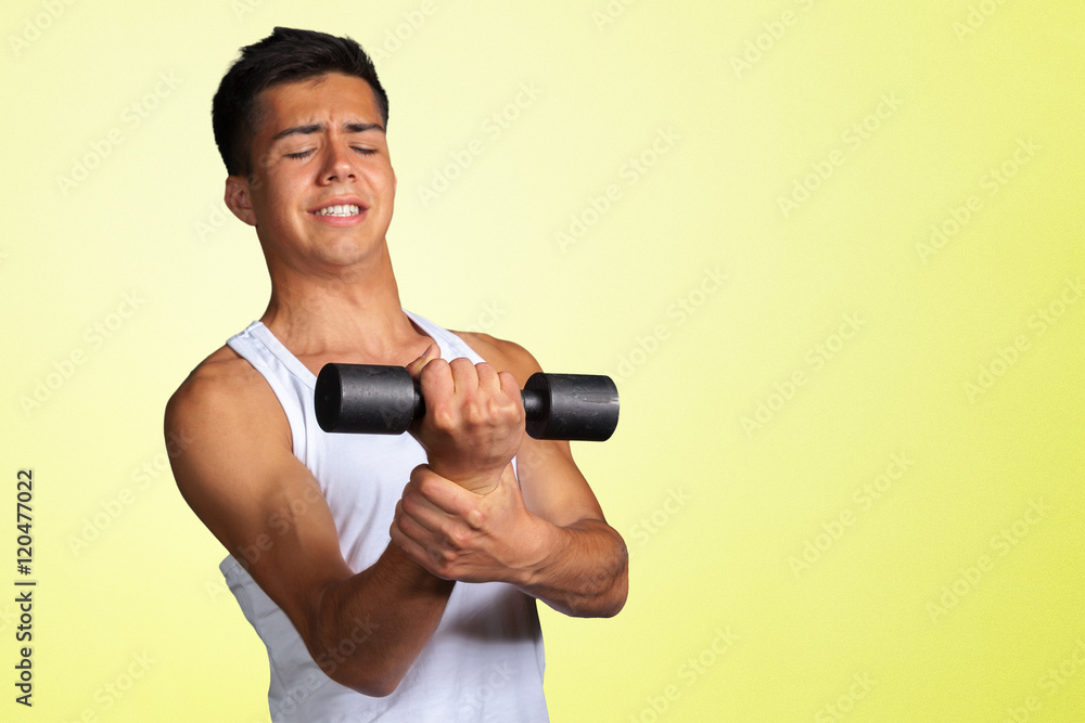 Funny weak man tries to lift a weight Funny weak man tries to lift a weight