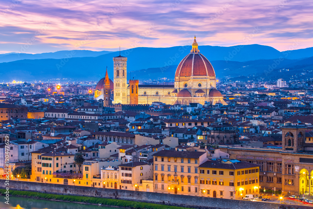 Night view of Florence skyline in Tuscany, Italy