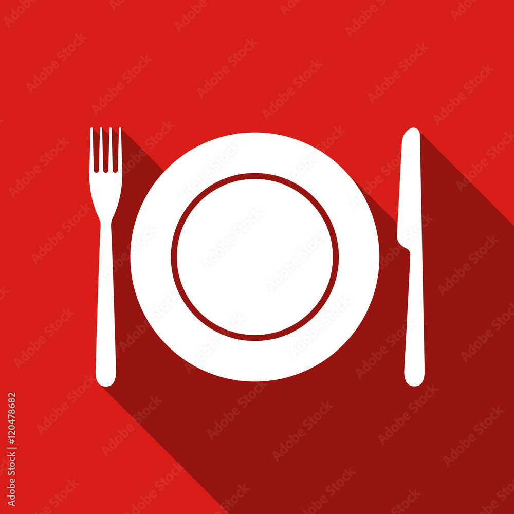 Plate,fork and knife flat icon with long shadow. Vector Illustration Plate,fork and knife flat icon with long shadow. Vector Illustration