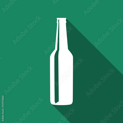 Beer bottle flat icon with long shadow. Vector Illustration