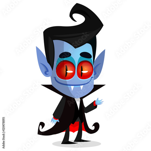Cute cartoon vampire with red eyes. Vector illustration of dracula