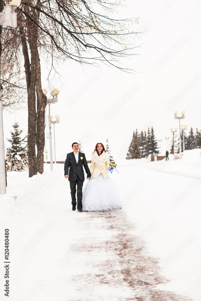 bride and groom in the winter bride and groom in the winter