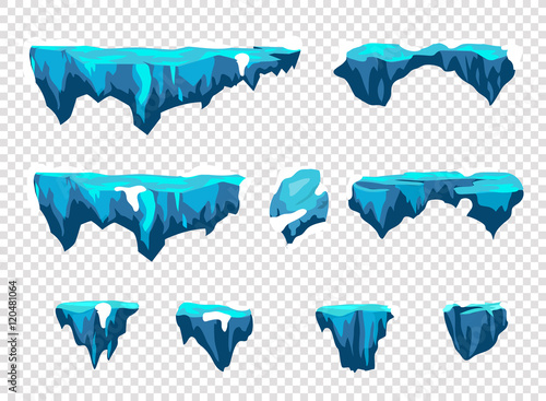 Funny cartoon ice stones, road elements for game design, vector assets