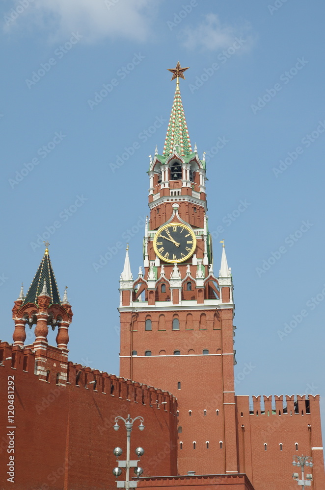Moscow, Russia - July 27, 2016: Spasskaya tower of the Moscow Kremlin on the red square