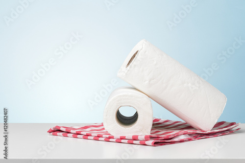 White paper towel on a white table photo
