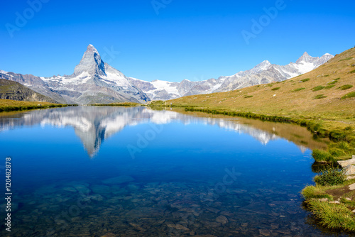 Stellisee - beautiful lake with reflection of Matterhorn - Zermatt  Switzerland